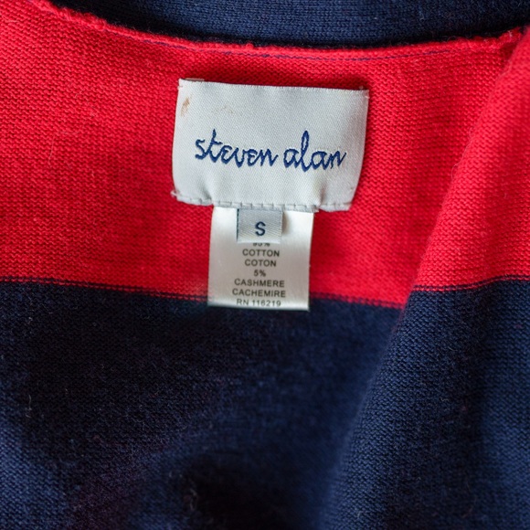Y2K ** Steven Alan Deep V-Neck Cardigan Navy / Red Stripe - Size S - Picture 6 of 11